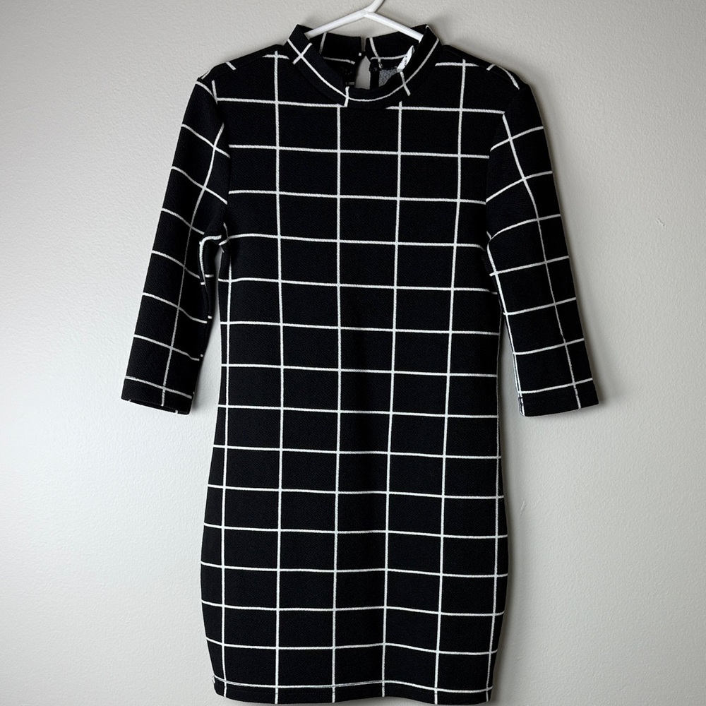 Soly Hux Black and White Checkered Window Pane Pattern 3/4 Sleeve Dress Size 7
